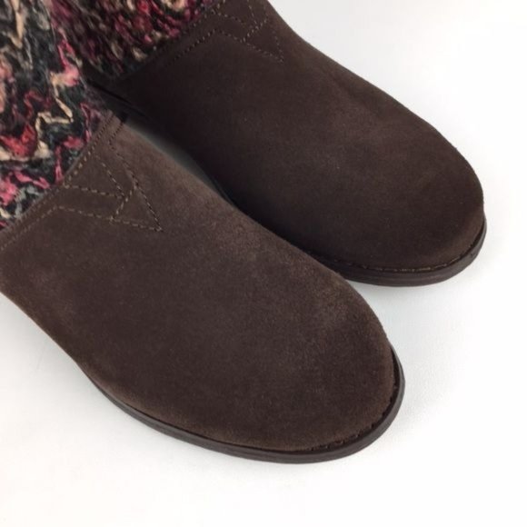 Toms Serra Sweater Slouchy Boot Brown Suede Leather Knit 8 - Picture 9 of 16